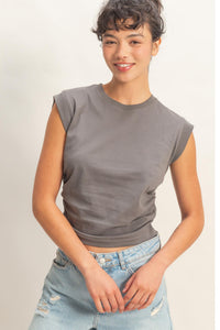 Ruched Waist Sleeveless Cotton Top