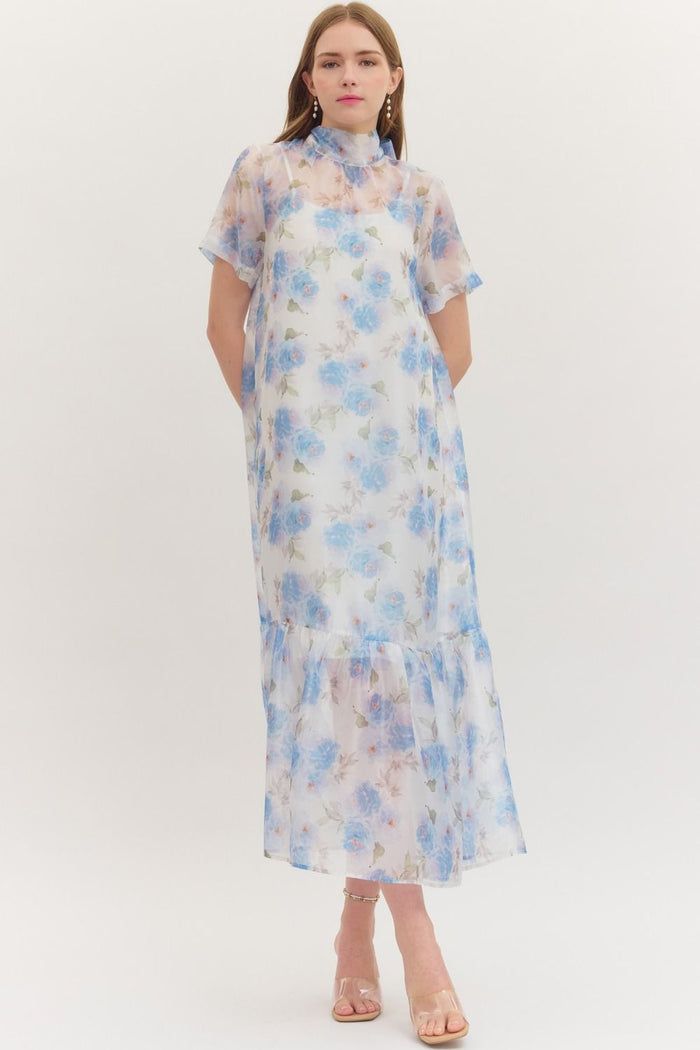 Floral print short sleeve midi dress