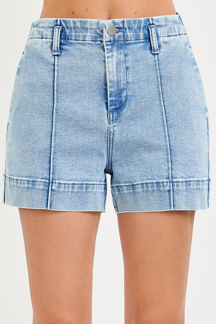 Risen Plus Size High Rise Relaxed Shorts With Seamed Details