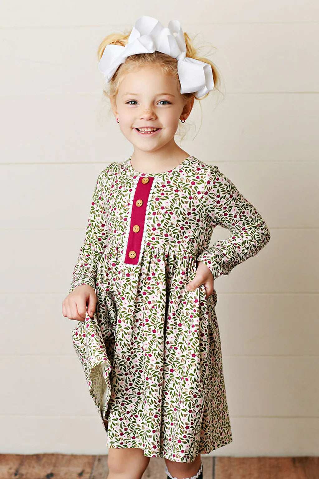 SWOON BABY CRANBERRY DITSTY FLORAL PETAL DRESS