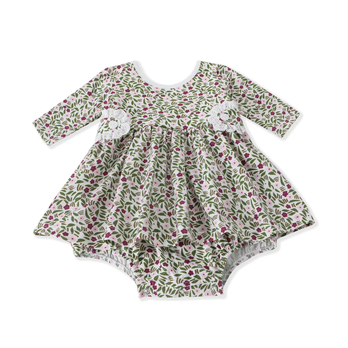 SWOON BABY CRANBERRY DITSY FLORAL GWEN BUBBLE EYELET TRIM DRESS