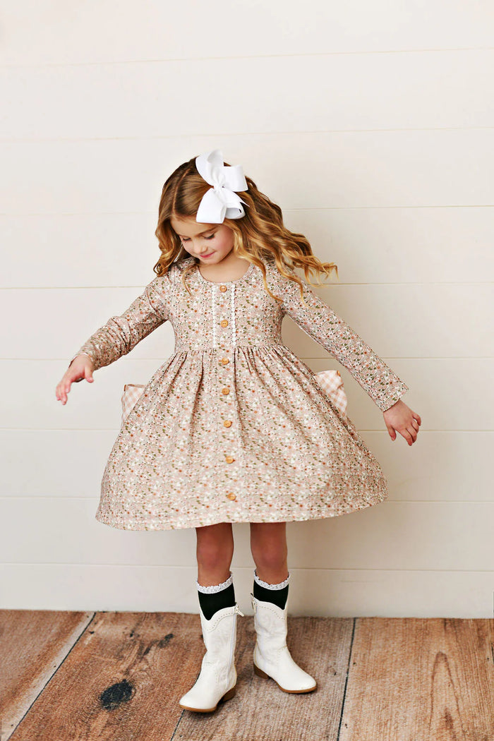 SWOON BABY MAUVE FLORA PRIM POCKET FALL GIRL DRESS