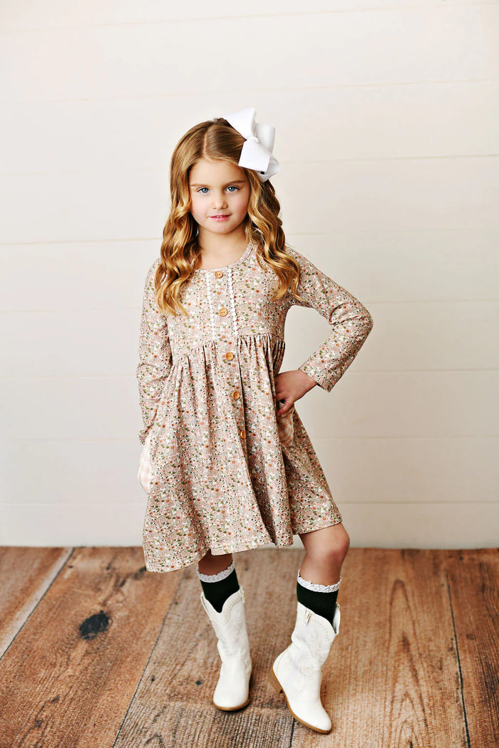 SWOON BABY MAUVE FLORA PRIM POCKET FALL GIRL DRESS