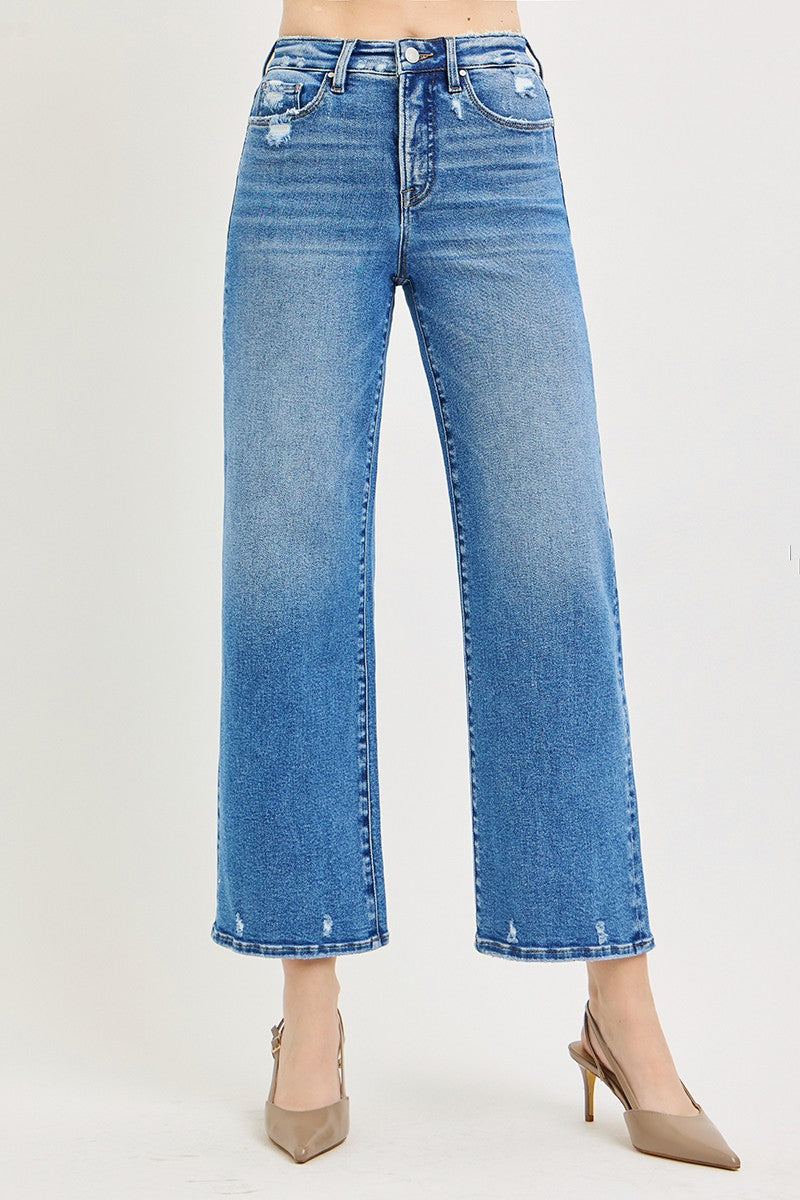 Risen Tummy Control High Rise Crop Wide Jeans
