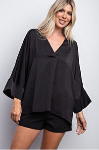 V-Neck Wide Sleeve Satin Top