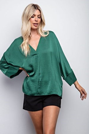 V-Neck Wide Sleeve Satin Top