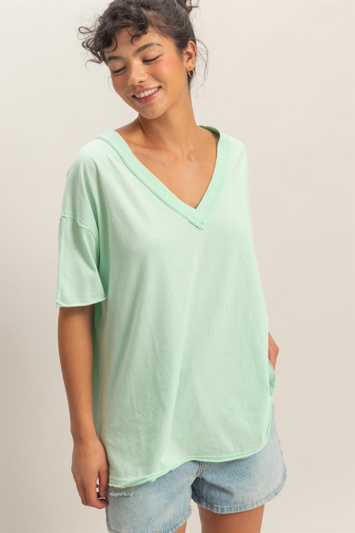 Washed V-neck Oversized Tee