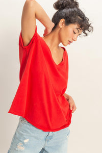 Washed V-neck Oversized Tee