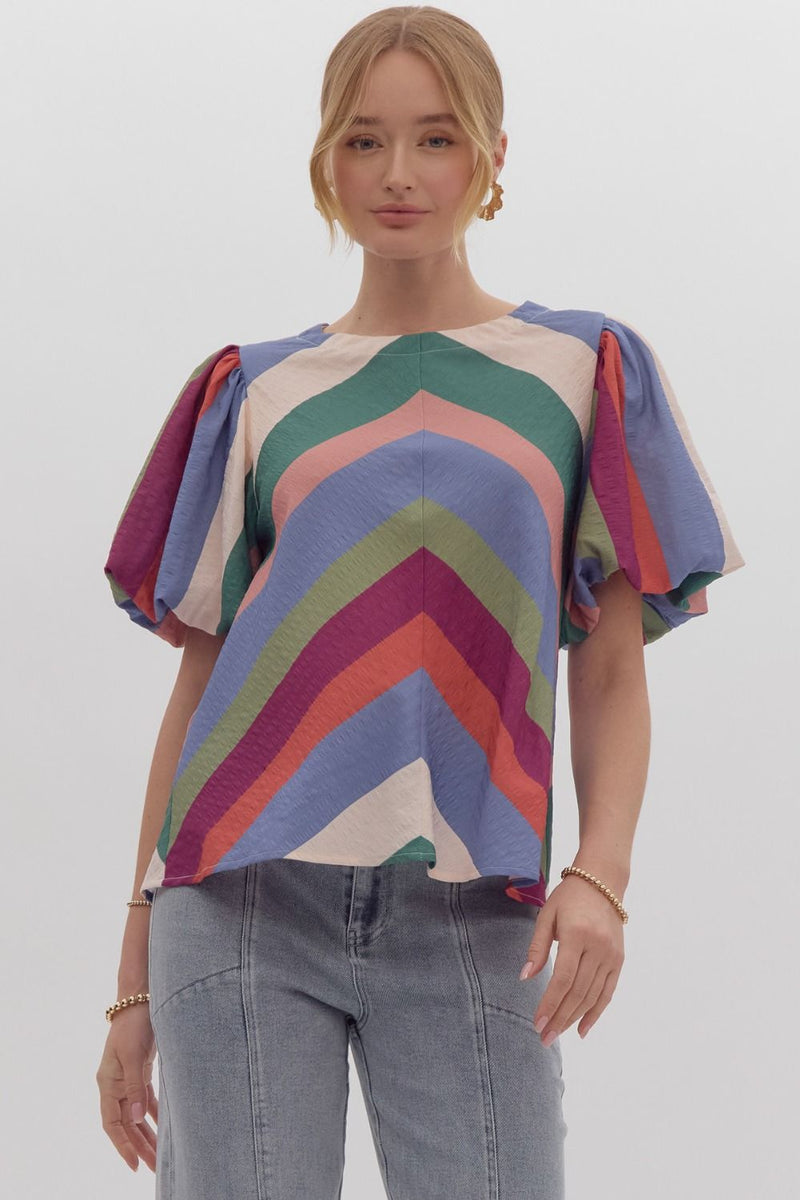 Colorblock short sleeve round neck top