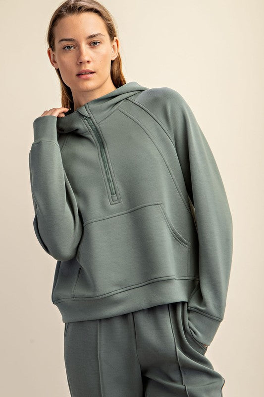 PLUS SIZE MODAL POLY SPAN QUARTER ZIP HODDIE JACKE