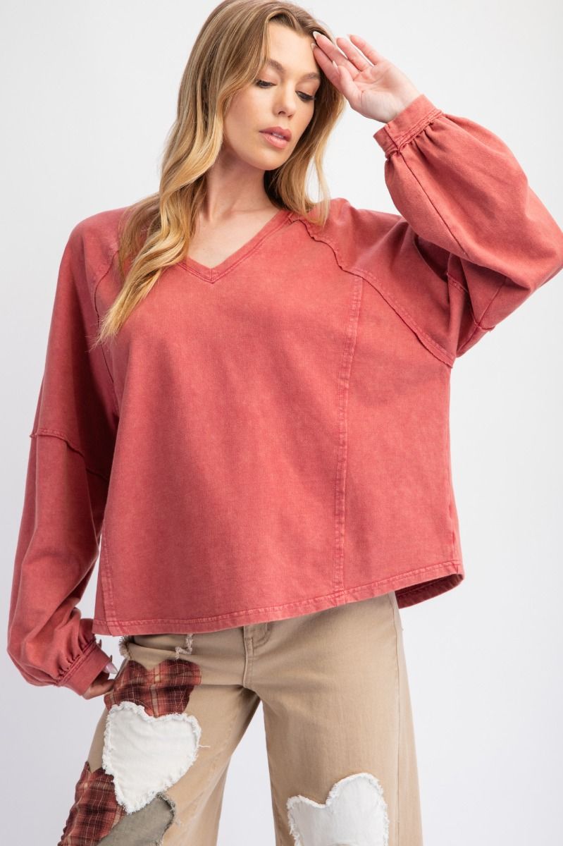 MINERAL WASHED TERRY KNIT TOP