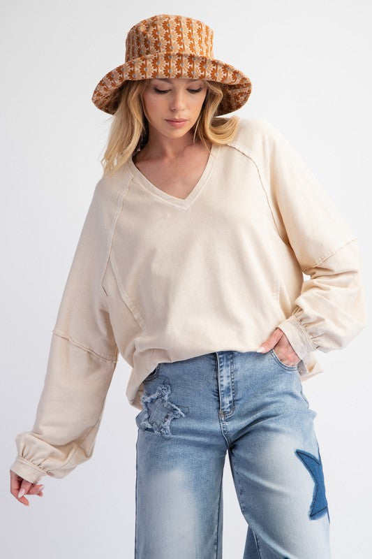 PLUS MINERAL WASHED TERRY KNIT TOP