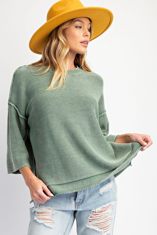 MINERAL WASHED KNIT SWEATER TOP