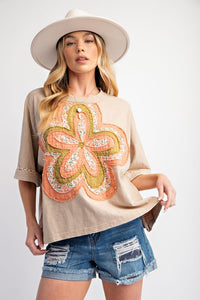 FLOWER PATCH WASHED COTTON SLUB TOP