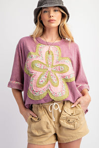 FLOWER PATCH WASHED COTTON SLUB TOP