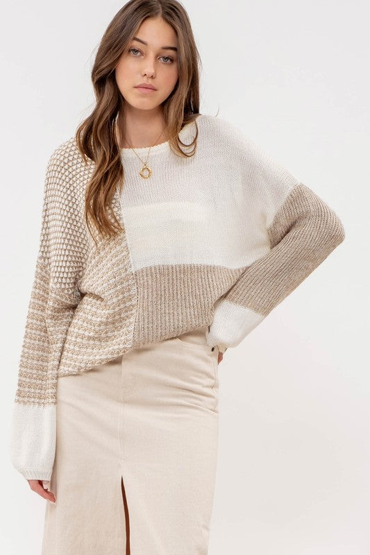 DROP SHOULDER COLORBLOCK KNIT SWEATER