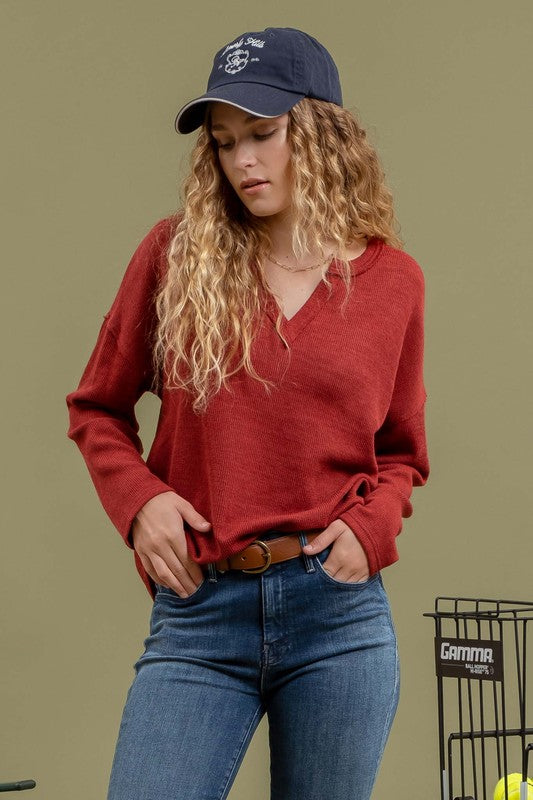 SOLID NOTCH NECK KNIT TOP