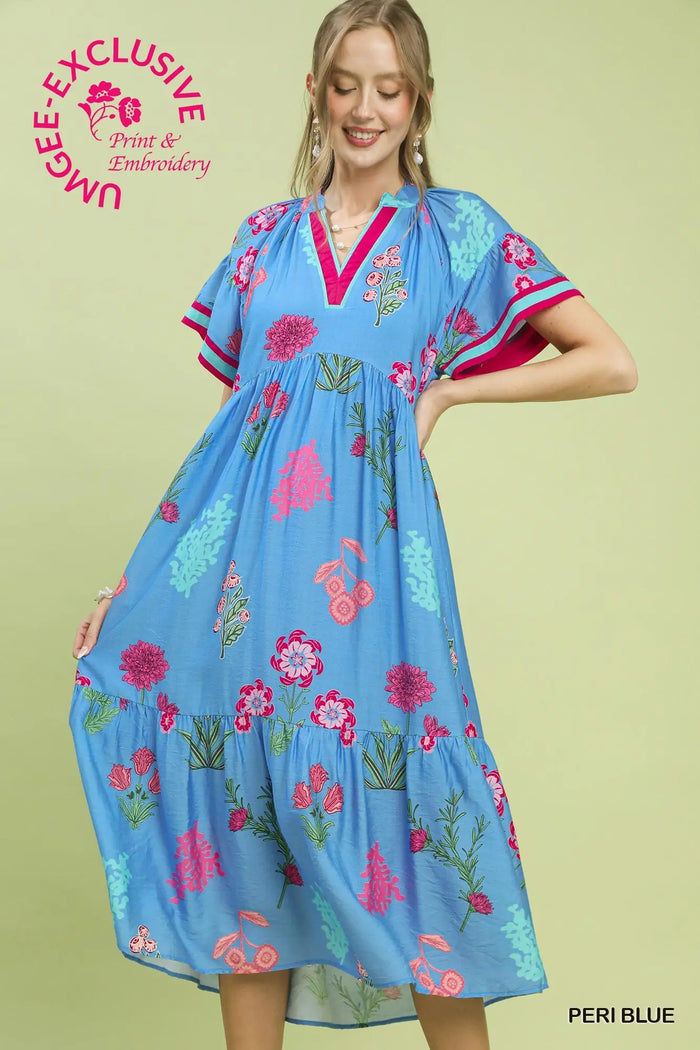 Floral Mixed Print Midi Dress
