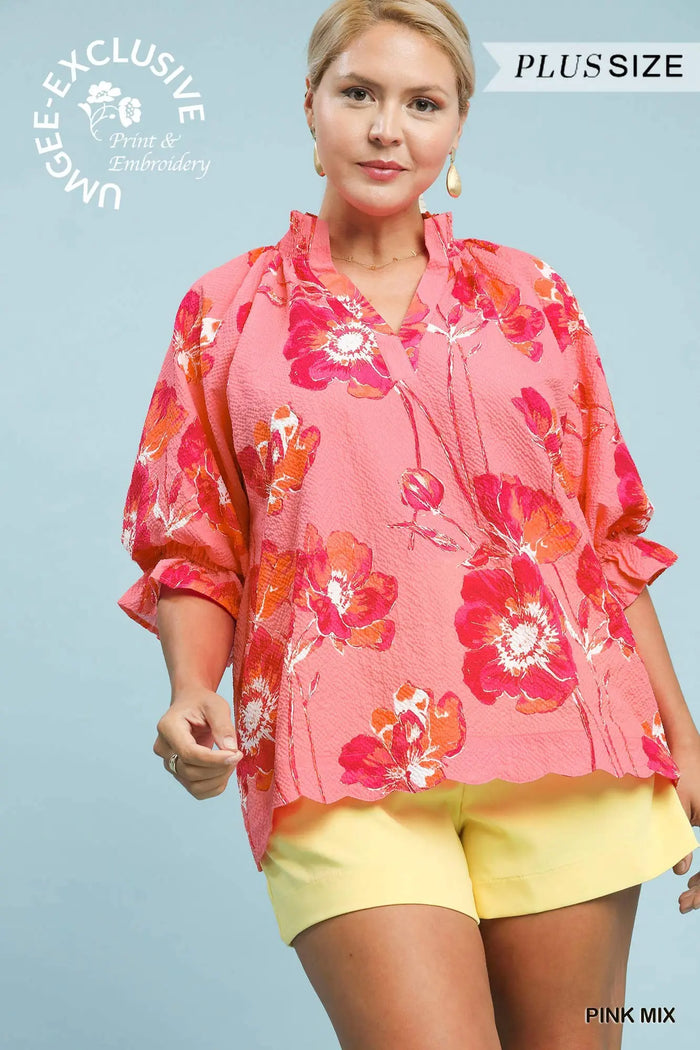 Mix Floral Puff Sleeve Top
