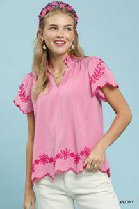 Floral and botanical embroidery top