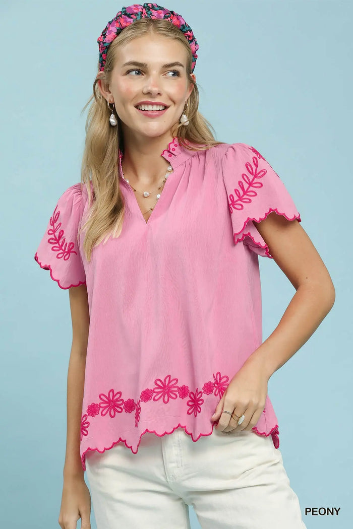 Floral and botanical embroidery top