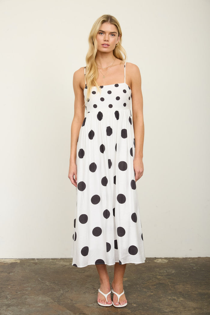 Polka Dot Empire Waist Spaghetti Strap Midi Dress