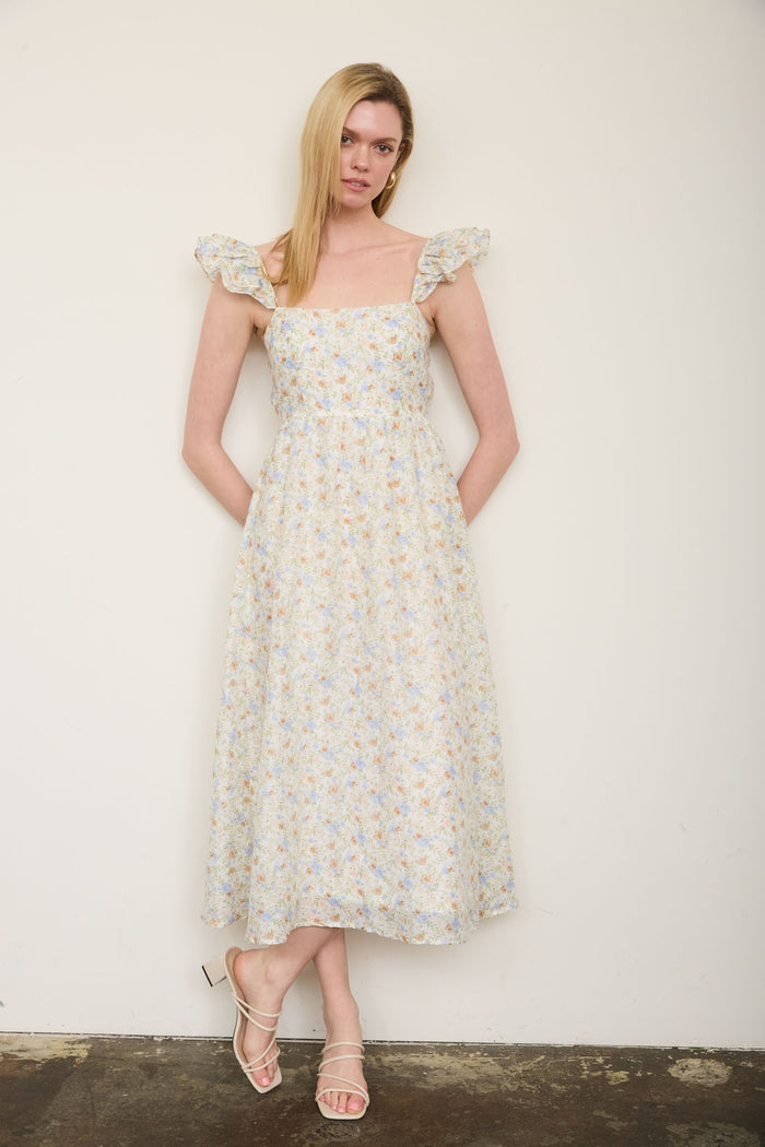 Floral Ruffle Strap Midi Dress