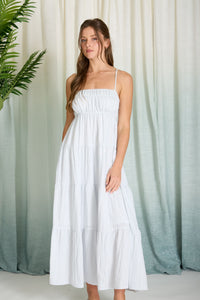 Stripe Shirred Empire Waist Tiered Midi Dress