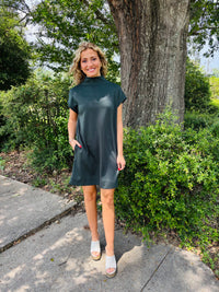 Solid jersey mock neck pullover mini dress