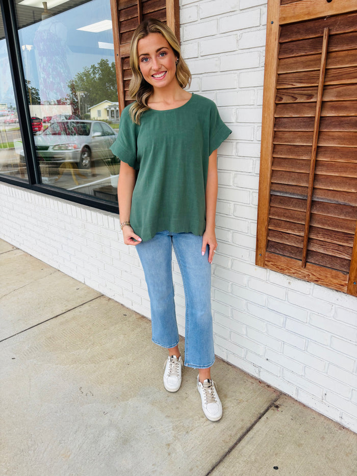 Scallop Hem Linen Blend Top