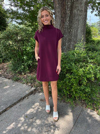 Solid jersey mock neck pullover mini dress