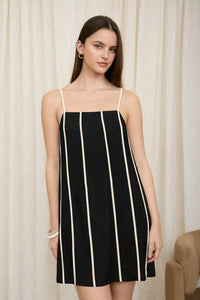 Contrast Stripe Spaghetti Strap Linen Mini Dress