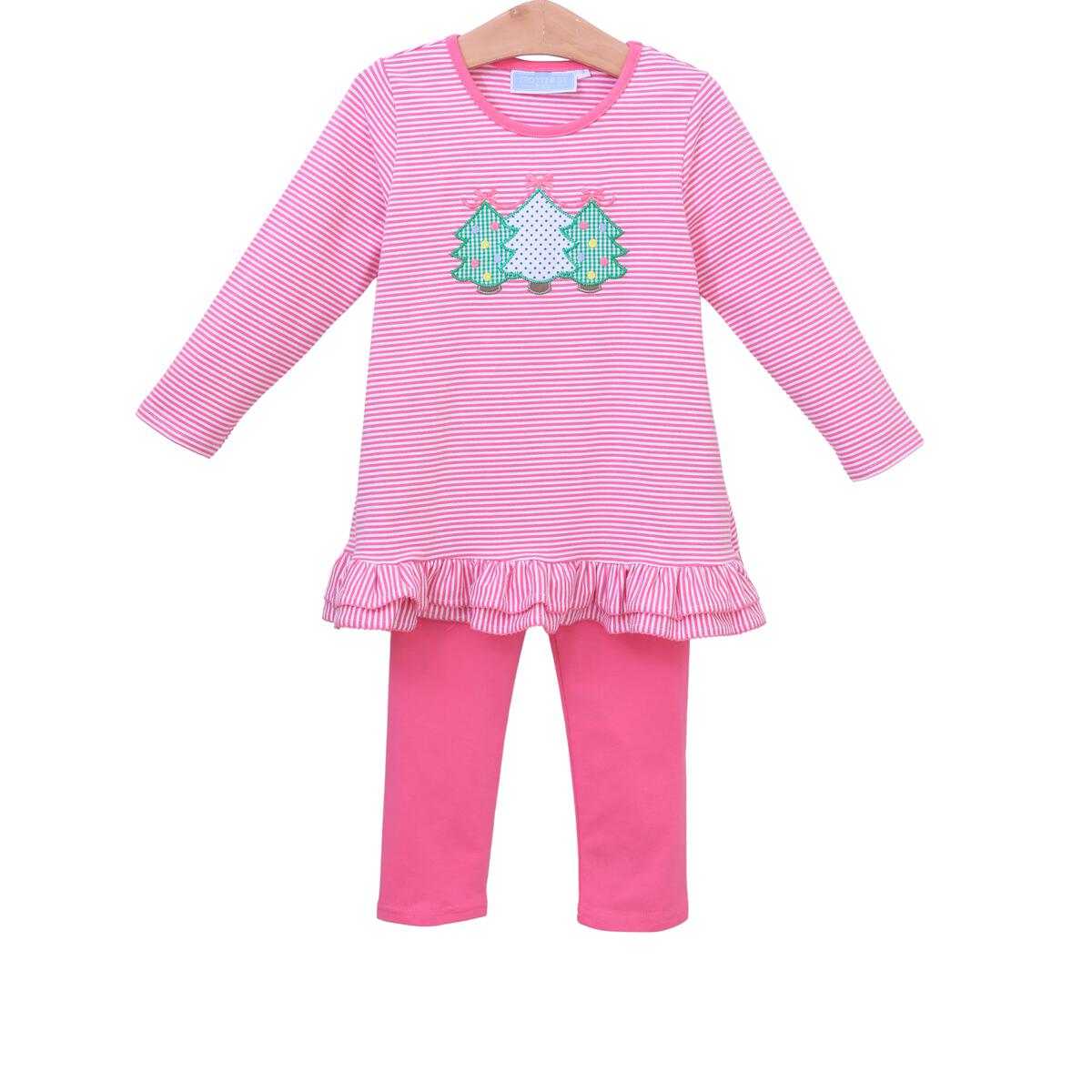 Trotter Street Christmas Tree Ruffle Pants Set