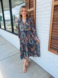 Boho Print Tiered Midi Dress