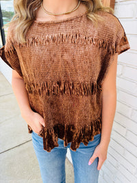 Velvet Ruffle Hem Smocked Blouse