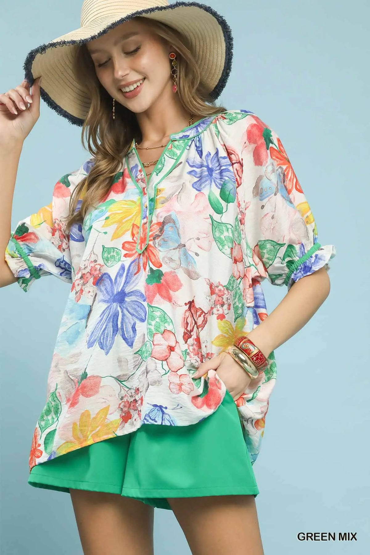 Watercolor Floral Print Top