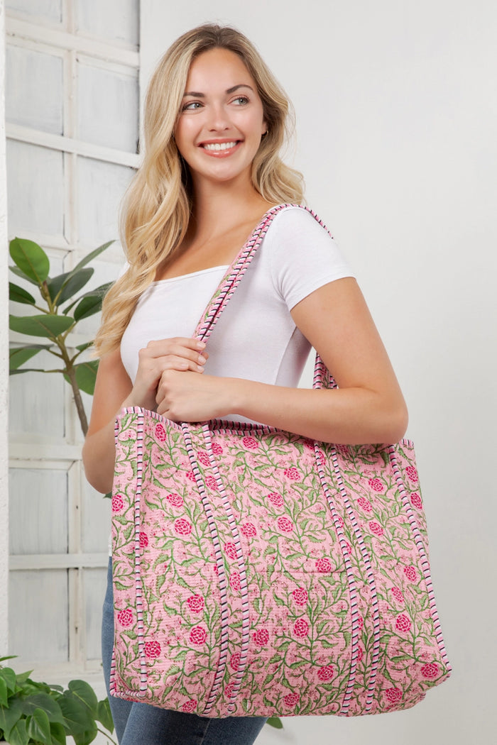 Floral Quilted Cotton Tote Bag