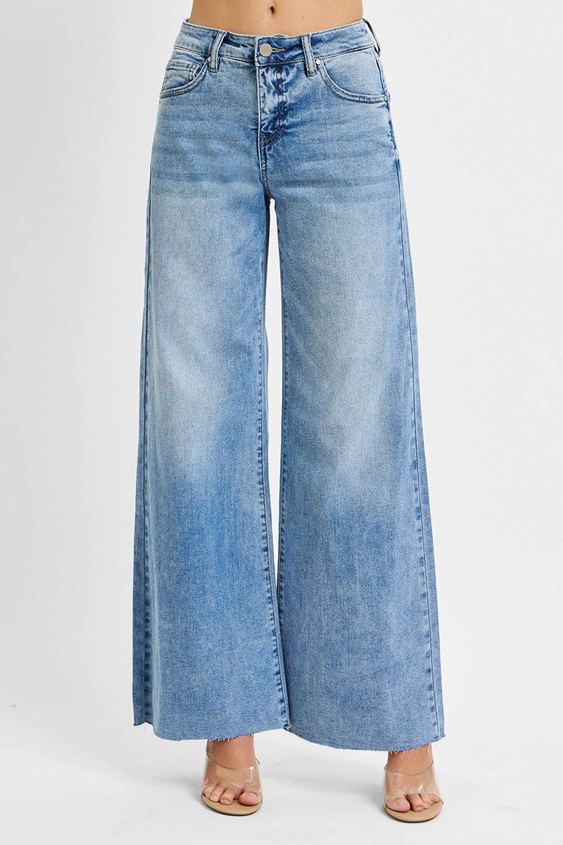 Risen Tummy Control High Rise Ankle Pallazo Jeans