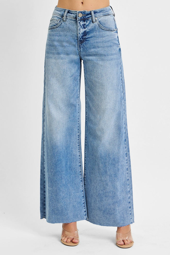 Risen Tummy Control High Rise Ankle Pallazo Jeans