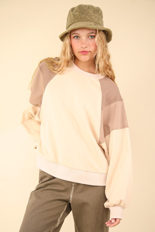 ColorBlock Raglan Sleeve Comfy Knit SweatShirt Top