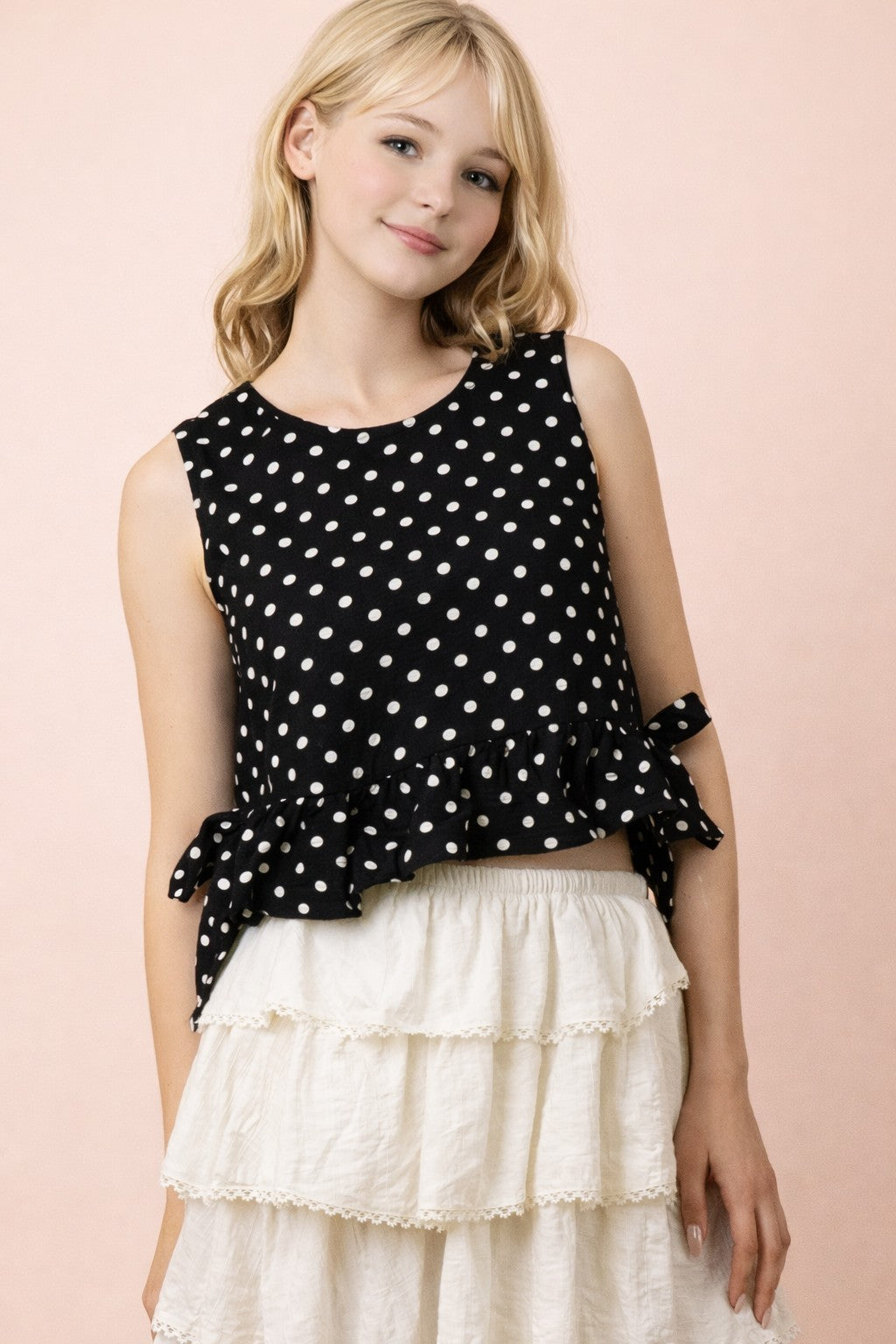 Side Tie Detail Ruffled Top
