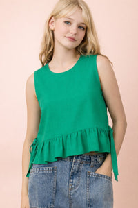 Side Tie Detail Ruffled Top