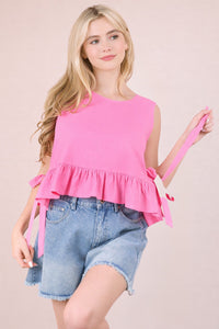 Side Tie Detail Ruffled Top