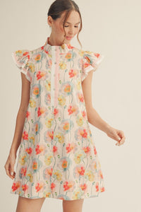 Ruffled Cap Sleeves Floral Dress