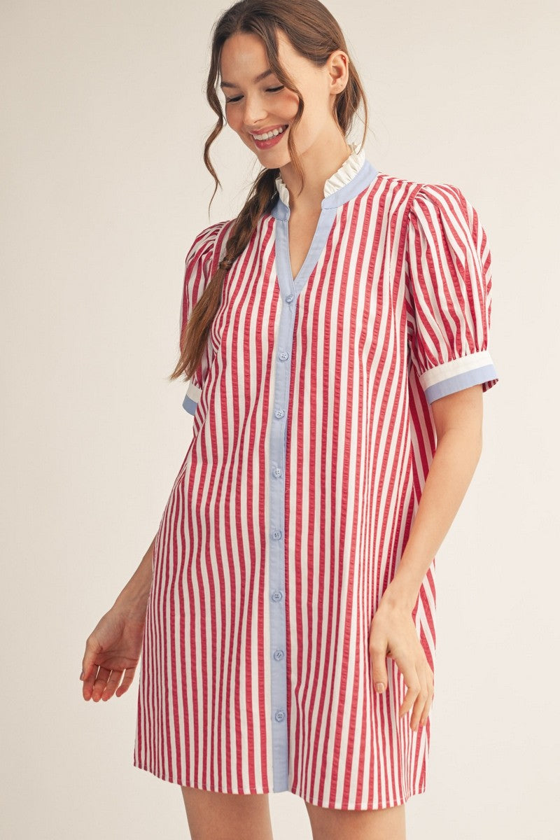 Button Down Stripe Shift Dress