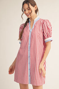 Button Down Stripe Shift Dress
