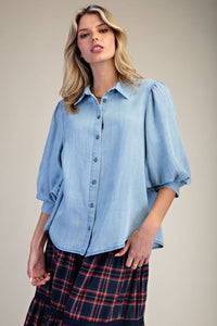 3/4 SLEEVES WASHED DENIM SHIRT