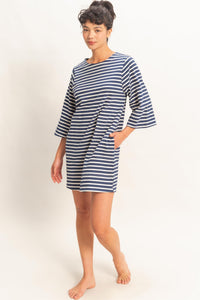 Striped Round Neck Half-sleeve Mini Dress