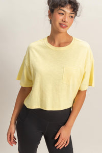Boxy Crew Neck Top With Pocket