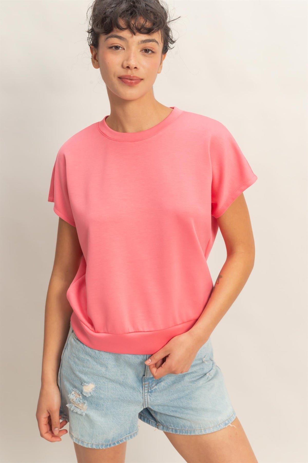 Crew Neck  Dolman Sleeve Short Set